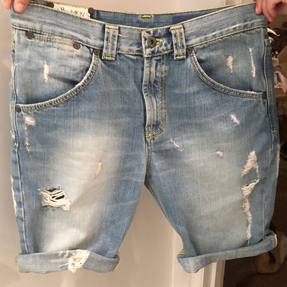 long ripped Jean shorts